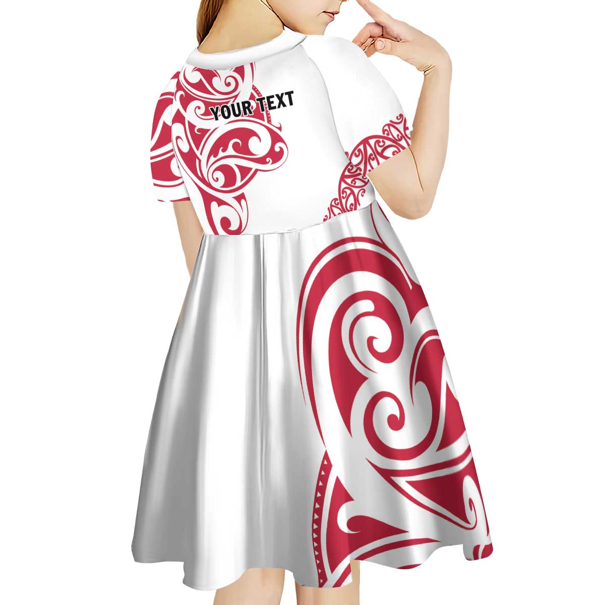 All White Maori Tribal Tattoo Personalised Kid Short Sleeve Dress Classic Red Polynesian Style - Polynesian Pride