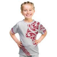 All White Maori Tribal Tattoo Personalised Kid T Shirt Classic Red Polynesian Style - Polynesian Pride