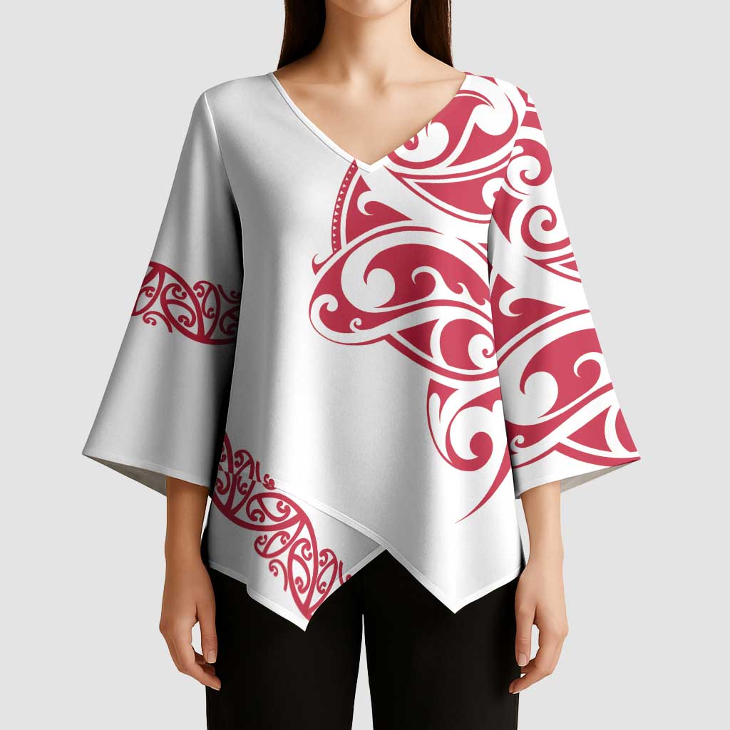 All White Maori Tribal Tattoo Personalised Kimono Sleeve Blouse Classic Red Polynesian Style - Polynesian Pride