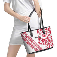 All White Maori Tribal Tattoo Personalised Leather Tote Bag Classic Red Polynesian Style - Polynesian Pride
