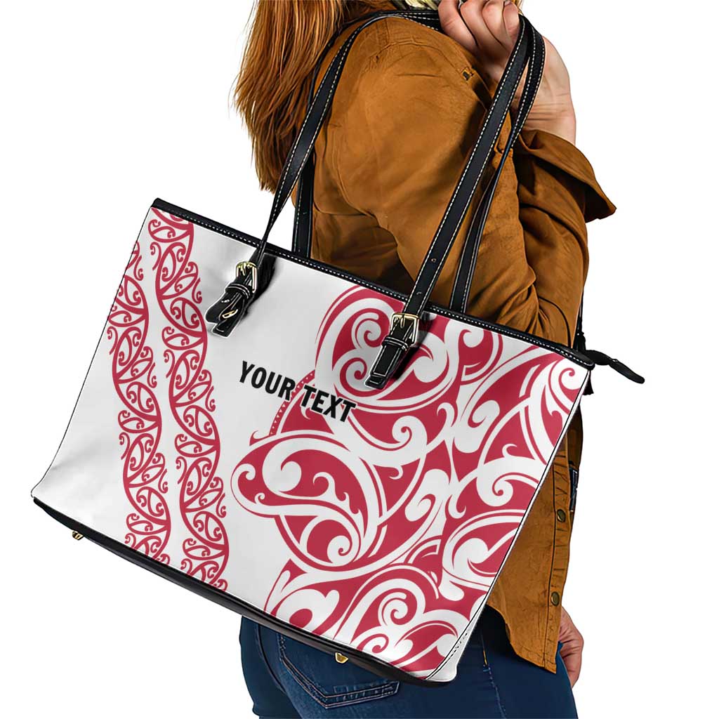 All White Maori Tribal Tattoo Personalised Leather Tote Bag Classic Red Polynesian Style - Polynesian Pride
