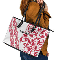 All White Maori Tribal Tattoo Personalised Leather Tote Bag Classic Red Polynesian Style - Polynesian Pride