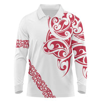 All White Maori Tribal Tattoo Personalised Long Sleeve Polo Shirt Classic Red Polynesian Style - Polynesian Pride