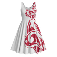 All White Maori Tribal Tattoo Personalised Midi Dress Classic Red Polynesian Style - Polynesian Pride