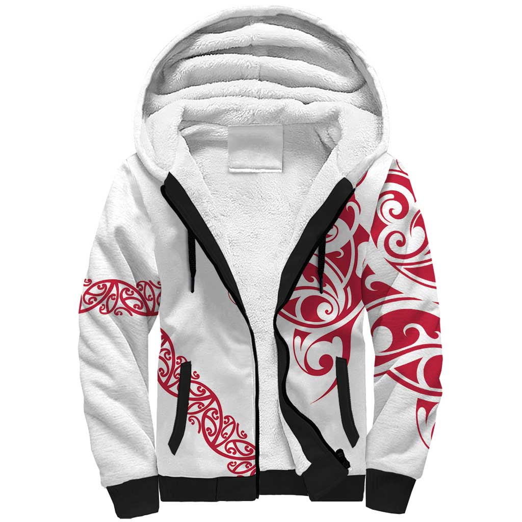 All White Maori Tribal Tattoo Personalised Sherpa Hoodie Classic Red Polynesian Style - Polynesian Pride