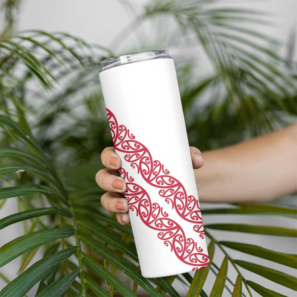 All White Maori Tribal Tattoo Personalised Skinny Tumbler Classic Red Polynesian Style - Polynesian Pride