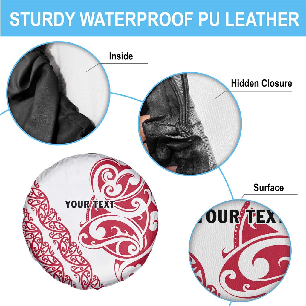 All White Maori Tribal Tattoo Personalised Spare Tire Cover Classic Red Polynesian Style - Polynesian Pride