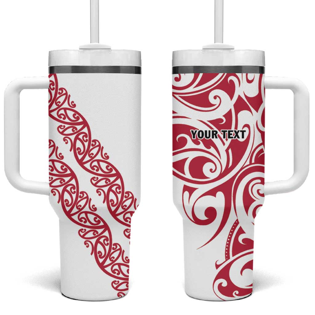 All White Maori Tribal Tattoo Personalised Tumbler With Handle Classic Red Polynesian Style - Polynesian Pride