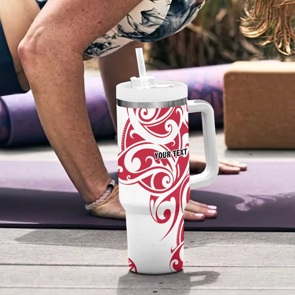 All White Maori Tribal Tattoo Personalised Tumbler With Handle Classic Red Polynesian Style - Polynesian Pride