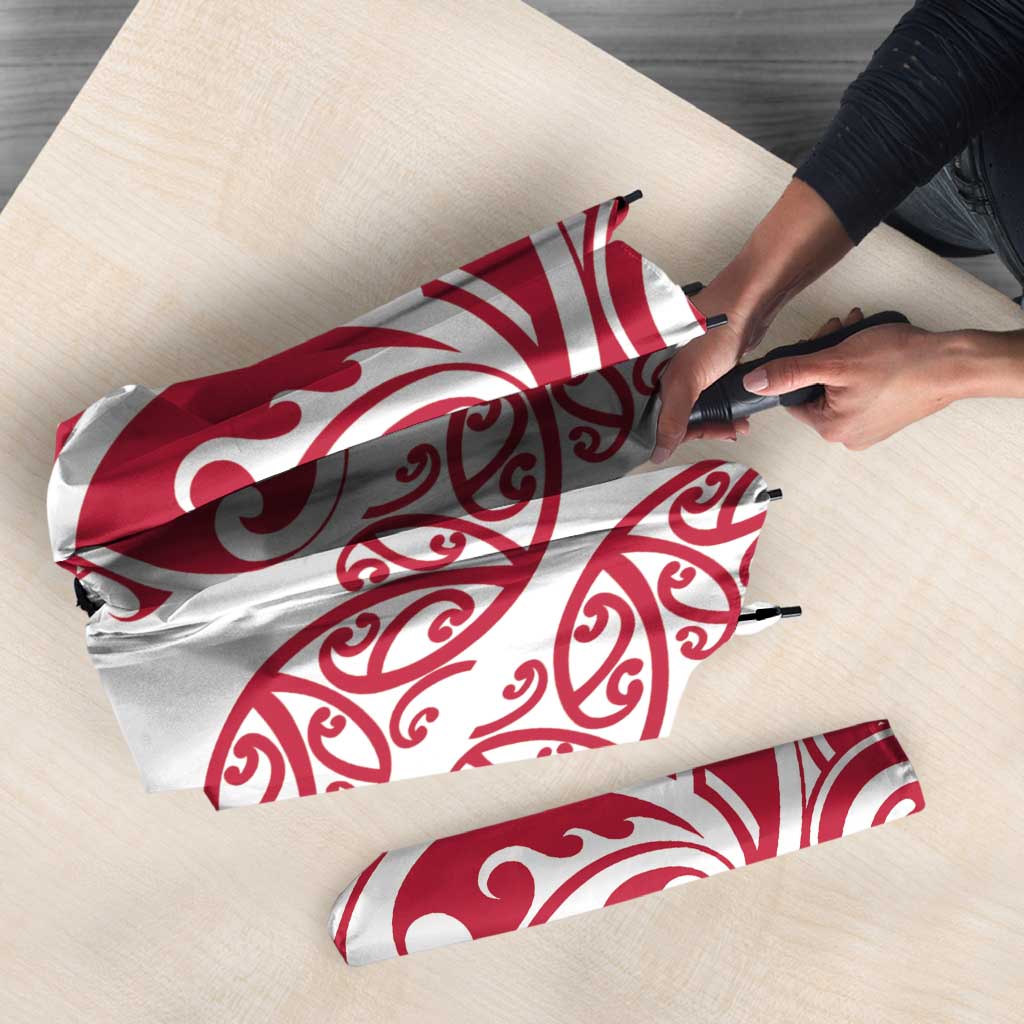 All White Maori Tribal Tattoo Personalised Umbrella Classic Red Polynesian Style - Polynesian Pride