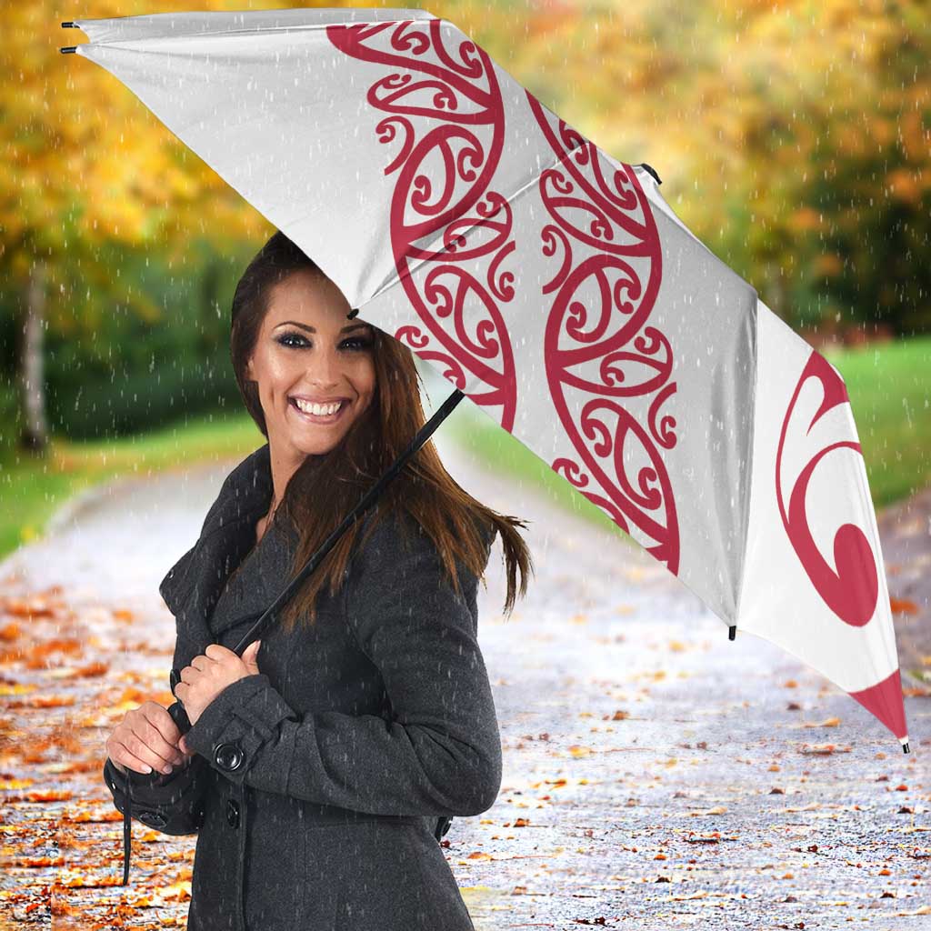 All White Maori Tribal Tattoo Personalised Umbrella Classic Red Polynesian Style - Polynesian Pride