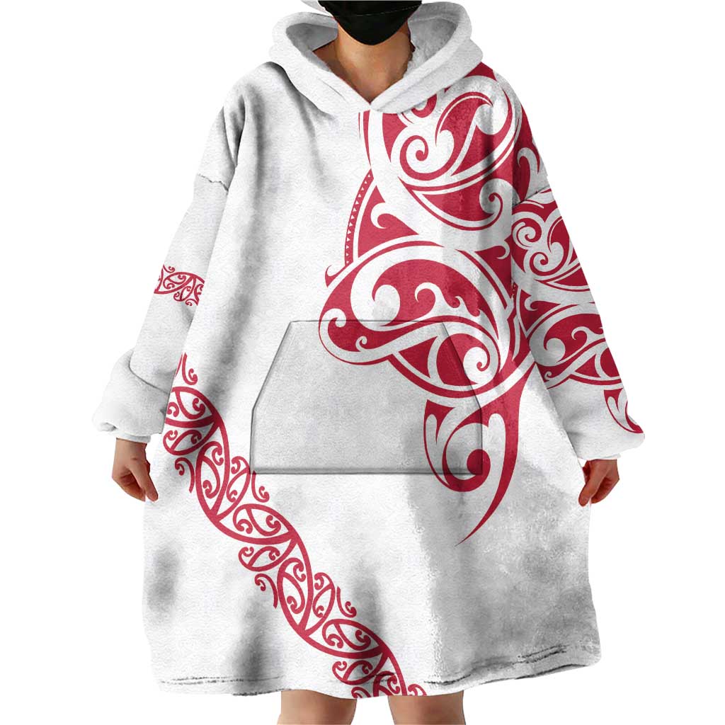 All White Maori Tribal Tattoo Personalised Wearable Blanket Hoodie Classic Red Polynesian Style - Polynesian Pride