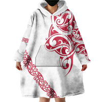 All White Maori Tribal Tattoo Personalised Wearable Blanket Hoodie Classic Red Polynesian Style - Polynesian Pride