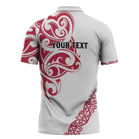 All White Maori Tribal Tattoo Personalised Zipper Polo Shirt Classic Red Polynesian Style - Polynesian Pride