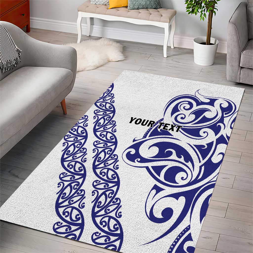 All White Maori Tribal Tattoo Personalised Area Rug Dark Blue Polynesian Style - Polynesian Pride