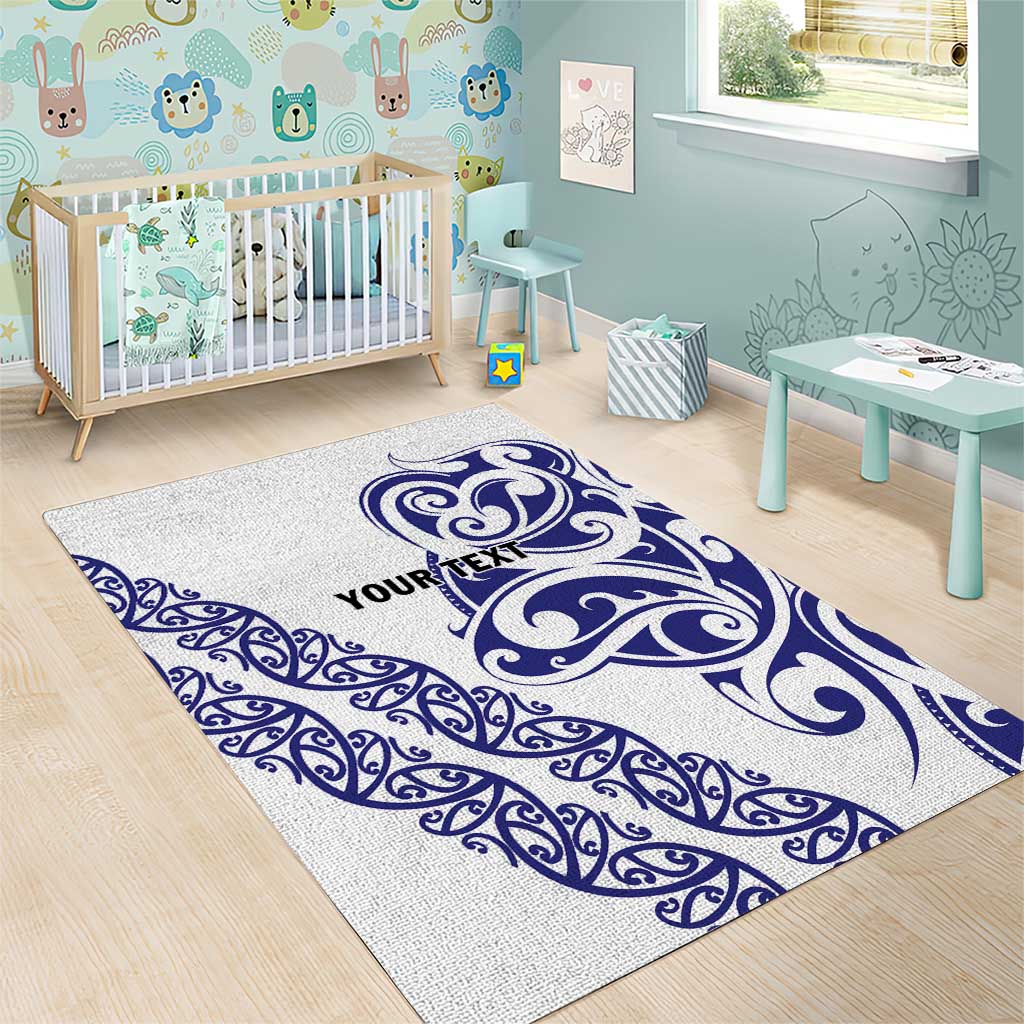 All White Maori Tribal Tattoo Personalised Area Rug Dark Blue Polynesian Style - Polynesian Pride