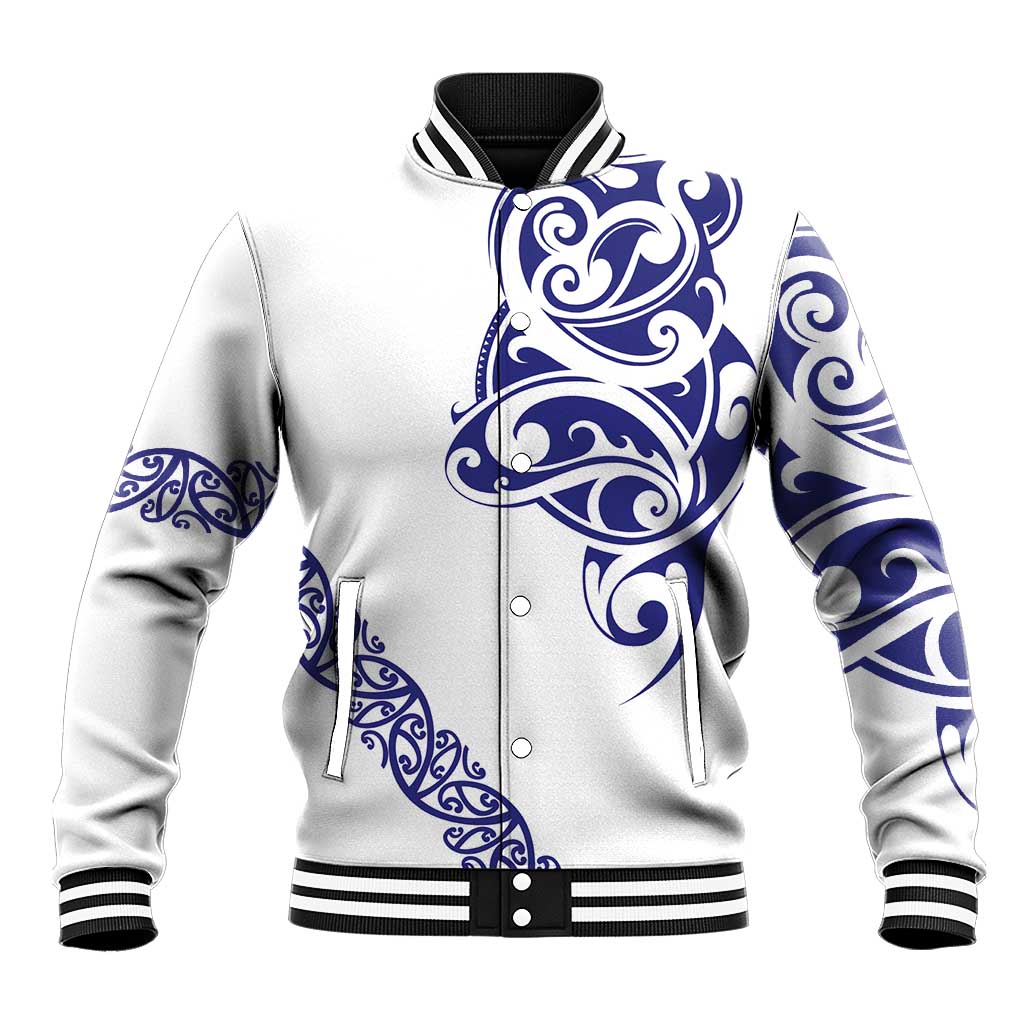 All White Maori Tribal Tattoo Personalised Baseball Jacket Dark Blue Polynesian Style - Polynesian Pride