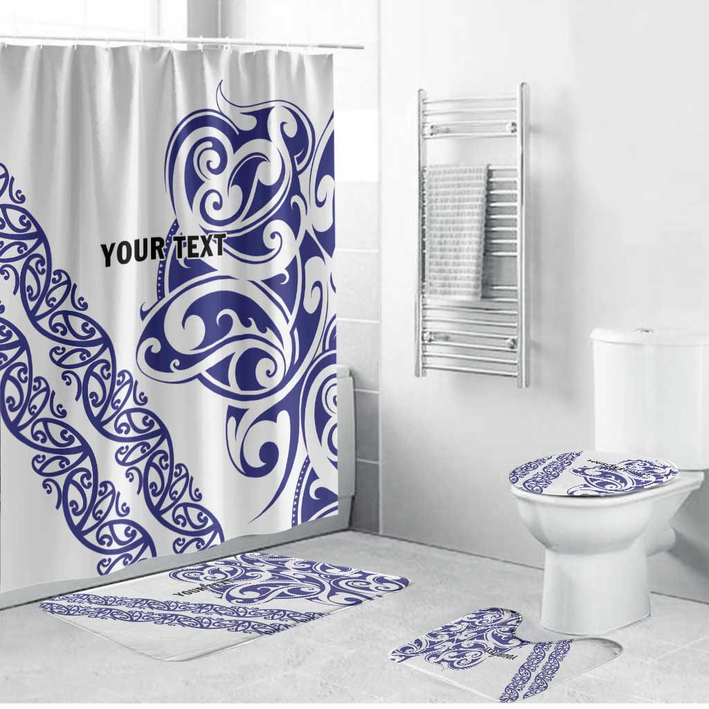 All White Maori Tribal Tattoo Personalised Bathroom Set Dark Blue Polynesian Style - Polynesian Pride
