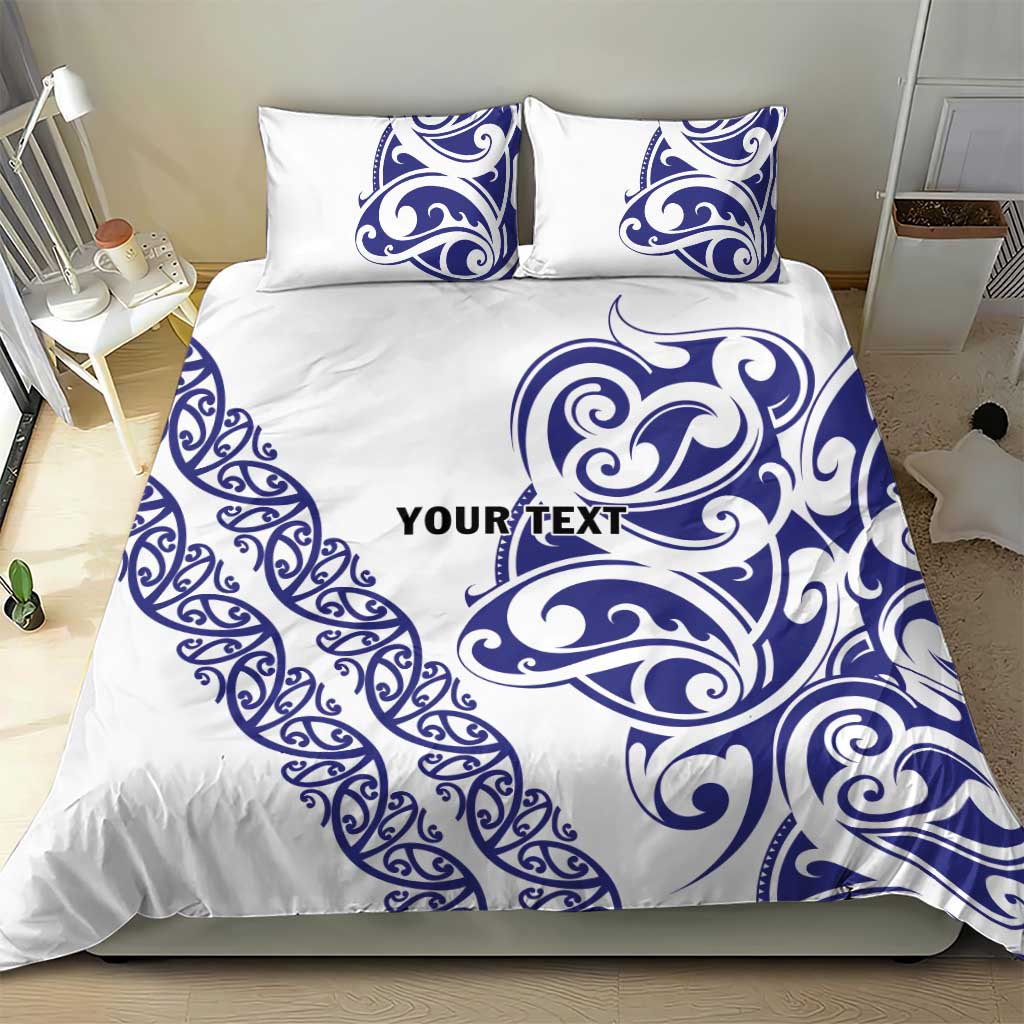 All White Maori Tribal Tattoo Personalised Bedding Set Dark Blue Polynesian Style - Polynesian Pride