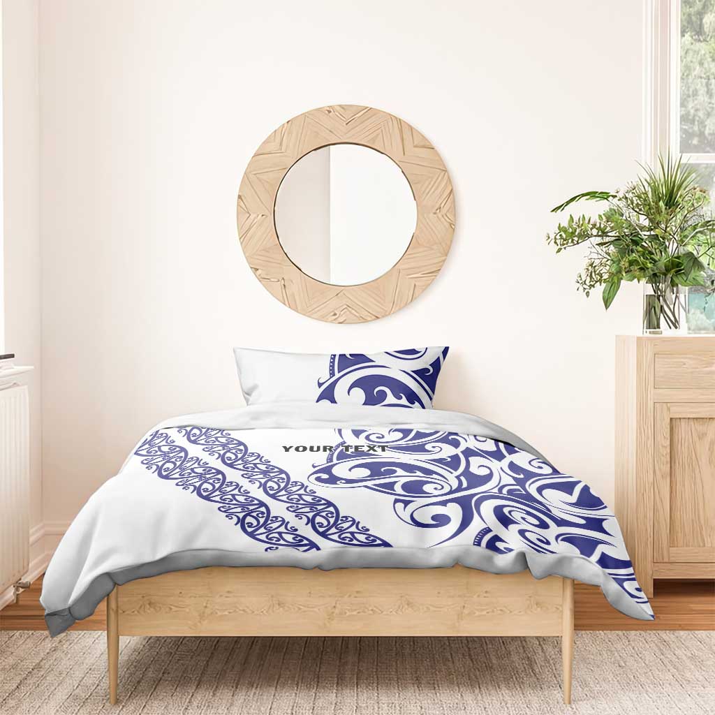 All White Maori Tribal Tattoo Personalised Bedding Set Dark Blue Polynesian Style - Polynesian Pride