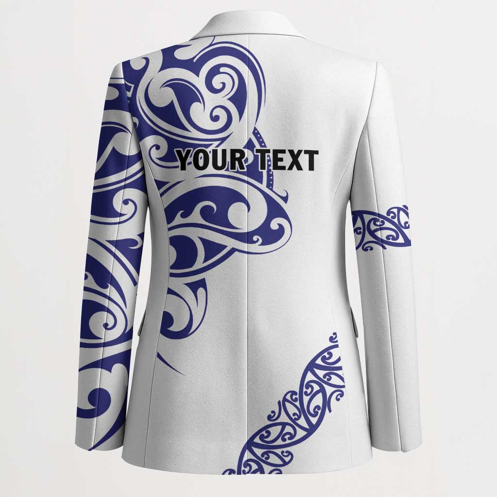All White Maori Tribal Tattoo Personalised Blazer Dark Blue Polynesian Style - Polynesian Pride