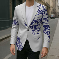 All White Maori Tribal Tattoo Personalised Blazer Dark Blue Polynesian Style - Polynesian Pride