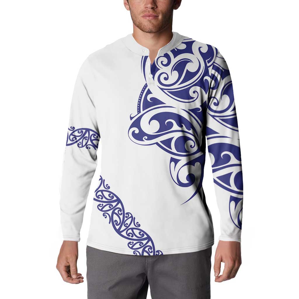 All White Maori Tribal Tattoo Personalised Button Sweatshirt Dark Blue Polynesian Style - Polynesian Pride