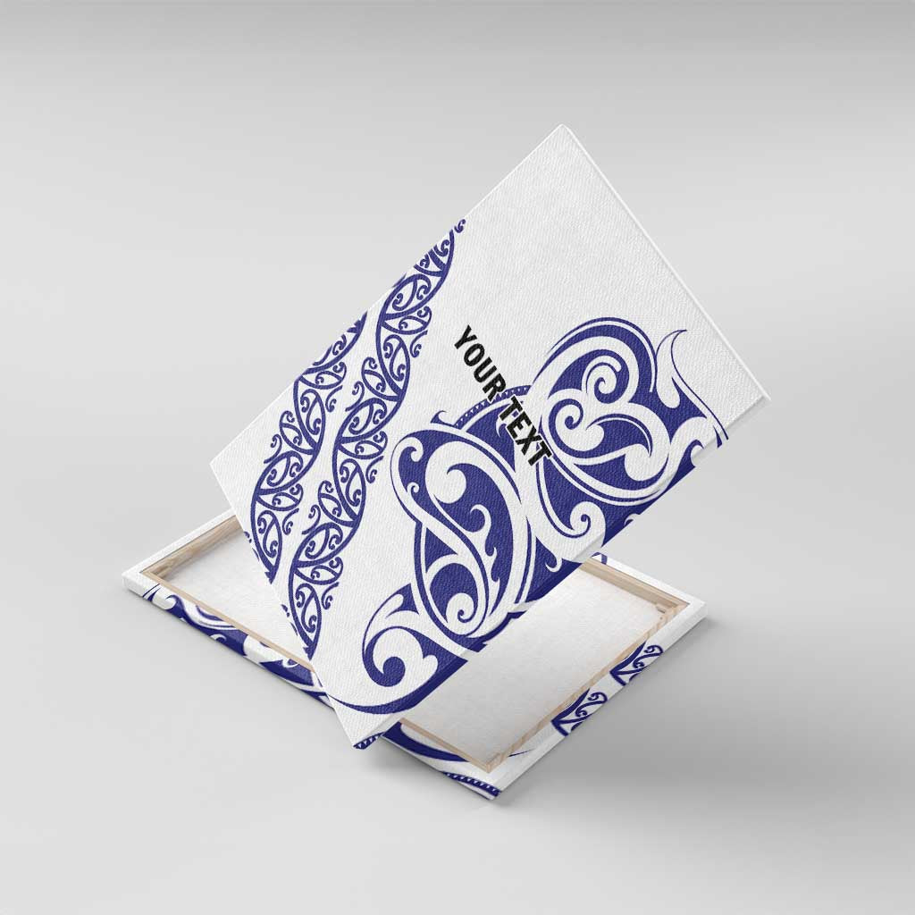 All White Maori Tribal Tattoo Personalised Canvas Wall Art Dark Blue Polynesian Style - Polynesian Pride