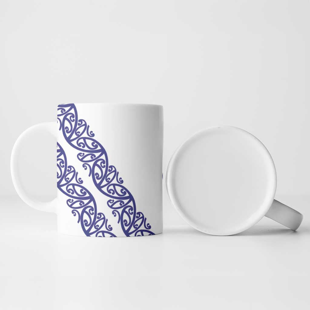 All White Maori Tribal Tattoo Personalised Ceramic Mug Dark Blue Polynesian Style - Polynesian Pride