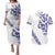 All White Maori Tribal Tattoo Personalised Couples Matching Puletasi and Hawaiian Shirt Dark Blue Polynesian Style - Polynesian Pride