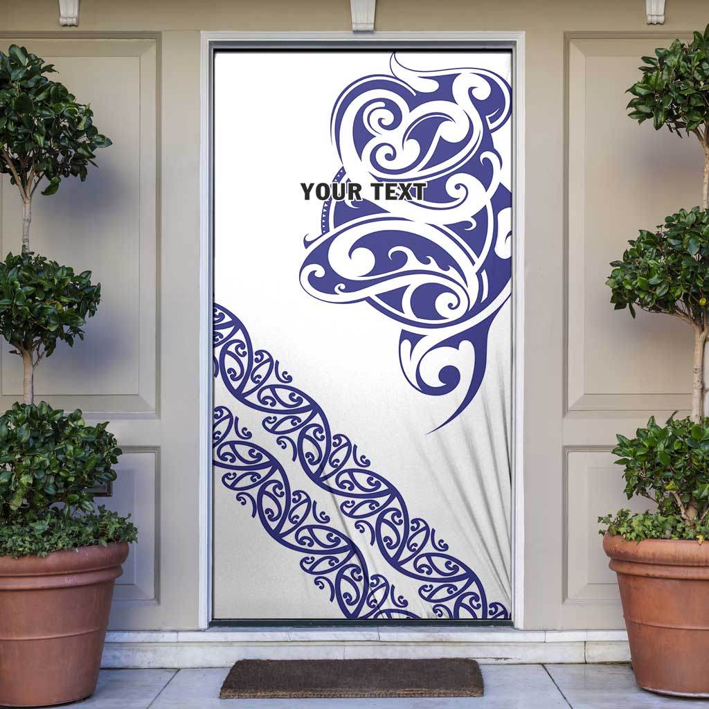 All White Maori Tribal Tattoo Personalised Door Cover Dark Blue Polynesian Style - Polynesian Pride