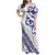 All White Maori Tribal Tattoo Personalised Family Matching Off Shoulder Maxi Dress and Hawaiian Shirt Dark Blue Polynesian Style - Polynesian Pride