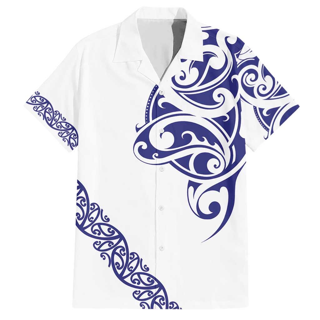 All White Maori Tribal Tattoo Personalised Family Matching Short Sleeve Bodycon Dress and Hawaiian Shirt Dark Blue Polynesian Style - Polynesian Pride