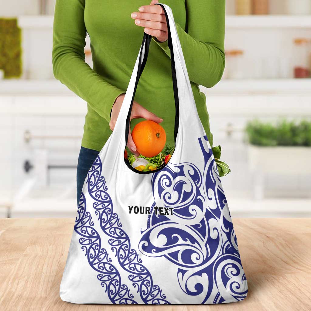 All White Maori Tribal Tattoo Personalised Grocery Bag Dark Blue Polynesian Style - Polynesian Pride