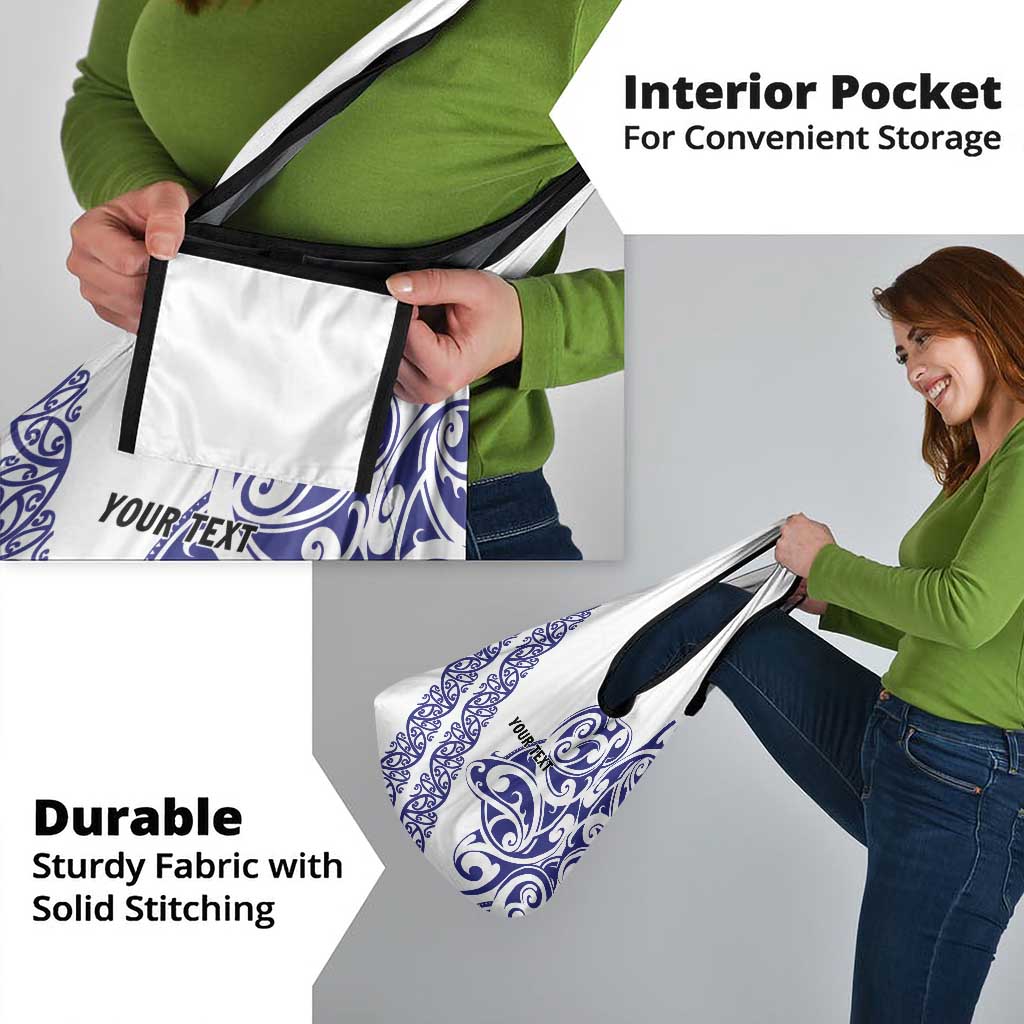 All White Maori Tribal Tattoo Personalised Grocery Bag Dark Blue Polynesian Style - Polynesian Pride