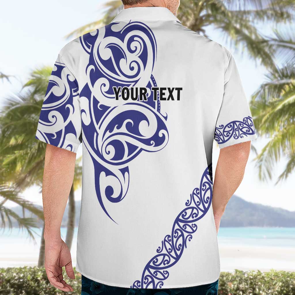 All White Maori Tribal Tattoo Personalised Hawaiian Shirt Dark Blue Polynesian Style - Polynesian Pride