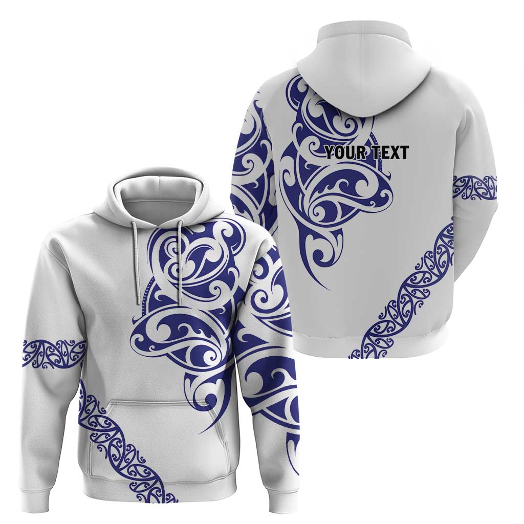 All White Maori Tribal Tattoo Personalised Hoodie Dark Blue Polynesian Style - Polynesian Pride