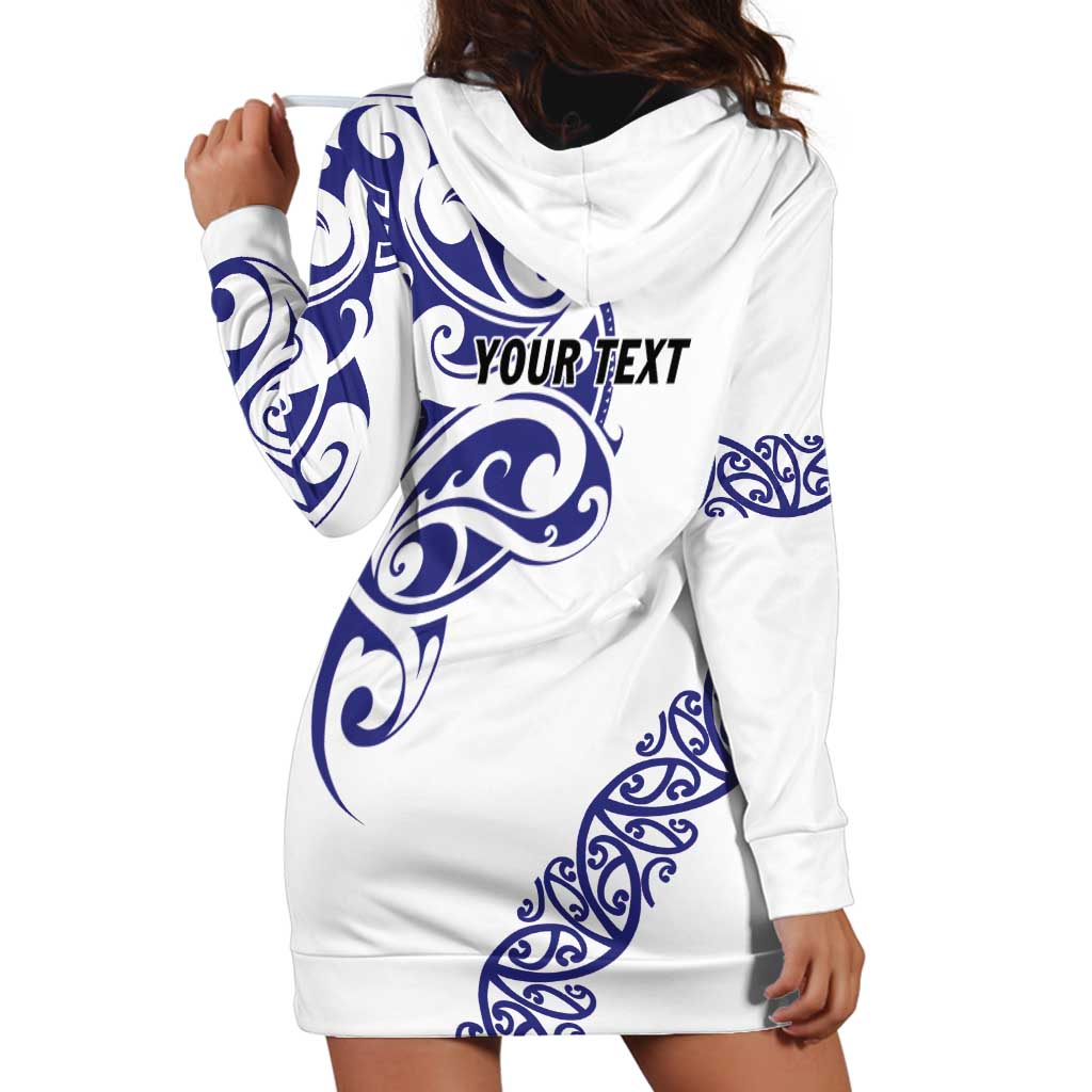 All White Maori Tribal Tattoo Personalised Hoodie Dress Dark Blue Polynesian Style - Polynesian Pride
