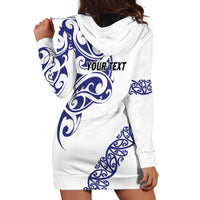 All White Maori Tribal Tattoo Personalised Hoodie Dress Dark Blue Polynesian Style - Polynesian Pride