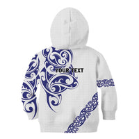 All White Maori Tribal Tattoo Personalised Kid Hoodie Dark Blue Polynesian Style - Polynesian Pride
