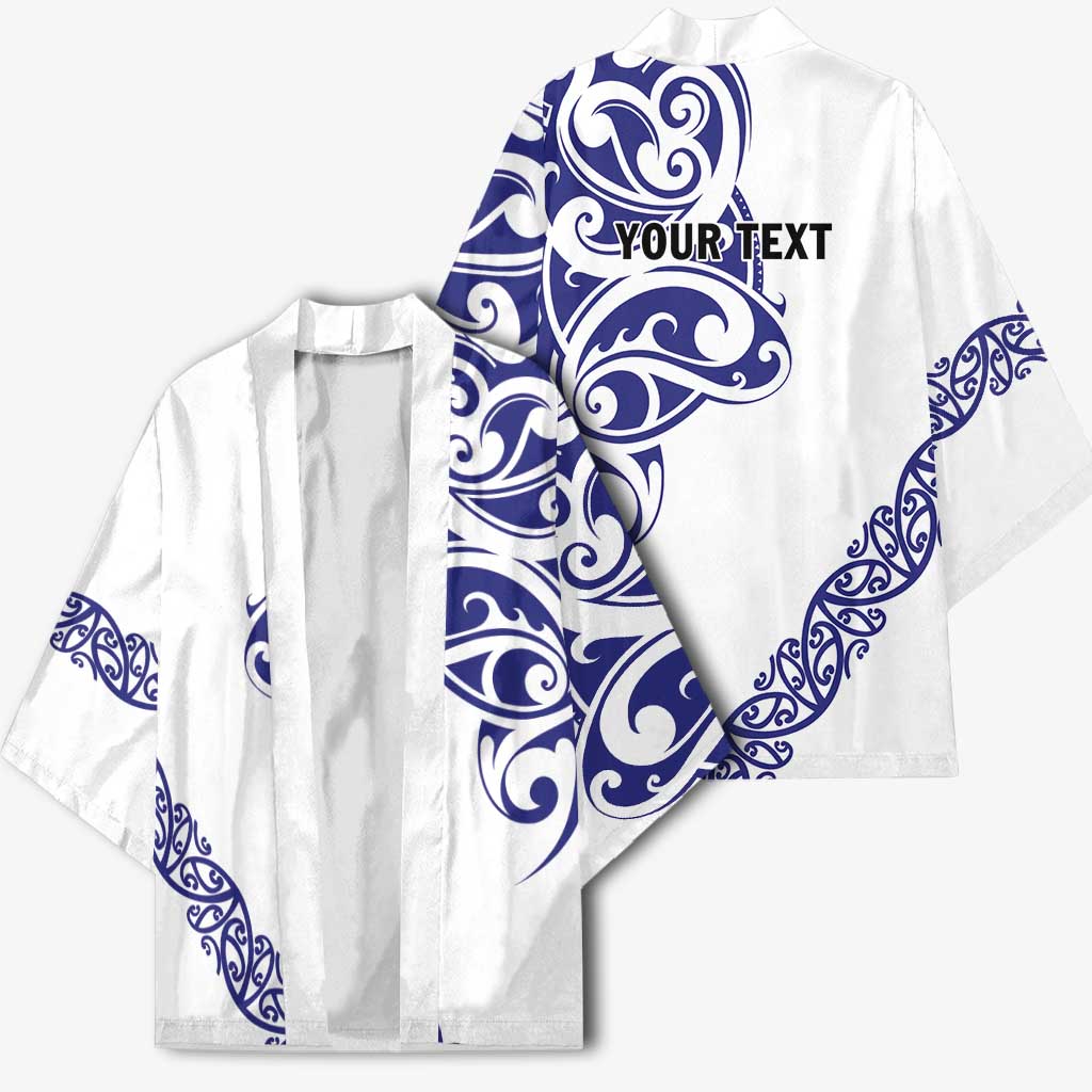 All White Maori Tribal Tattoo Personalised Kimono Dark Blue Polynesian Style - Polynesian Pride