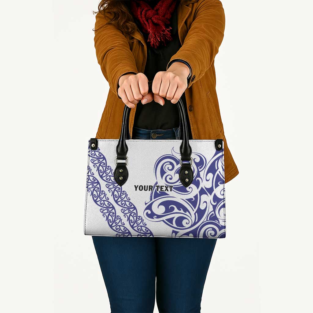 All White Maori Tribal Tattoo Personalised Leather Bag Dark Blue Polynesian Style - Polynesian Pride