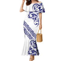 All White Maori Tribal Tattoo Personalised Mermaid Dress Dark Blue Polynesian Style - Polynesian Pride