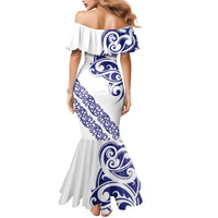 All White Maori Tribal Tattoo Personalised Mermaid Dress Dark Blue Polynesian Style - Polynesian Pride