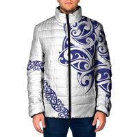 All White Maori Tribal Tattoo Personalised Padded Jacket Dark Blue Polynesian Style - Polynesian Pride