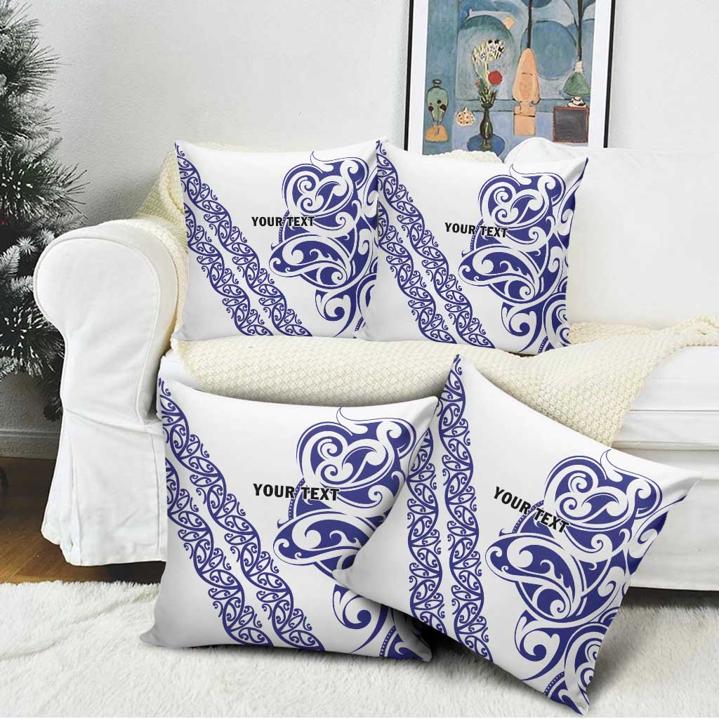 All White Maori Tribal Tattoo Personalised Pillow Cover Dark Blue Polynesian Style - Polynesian Pride