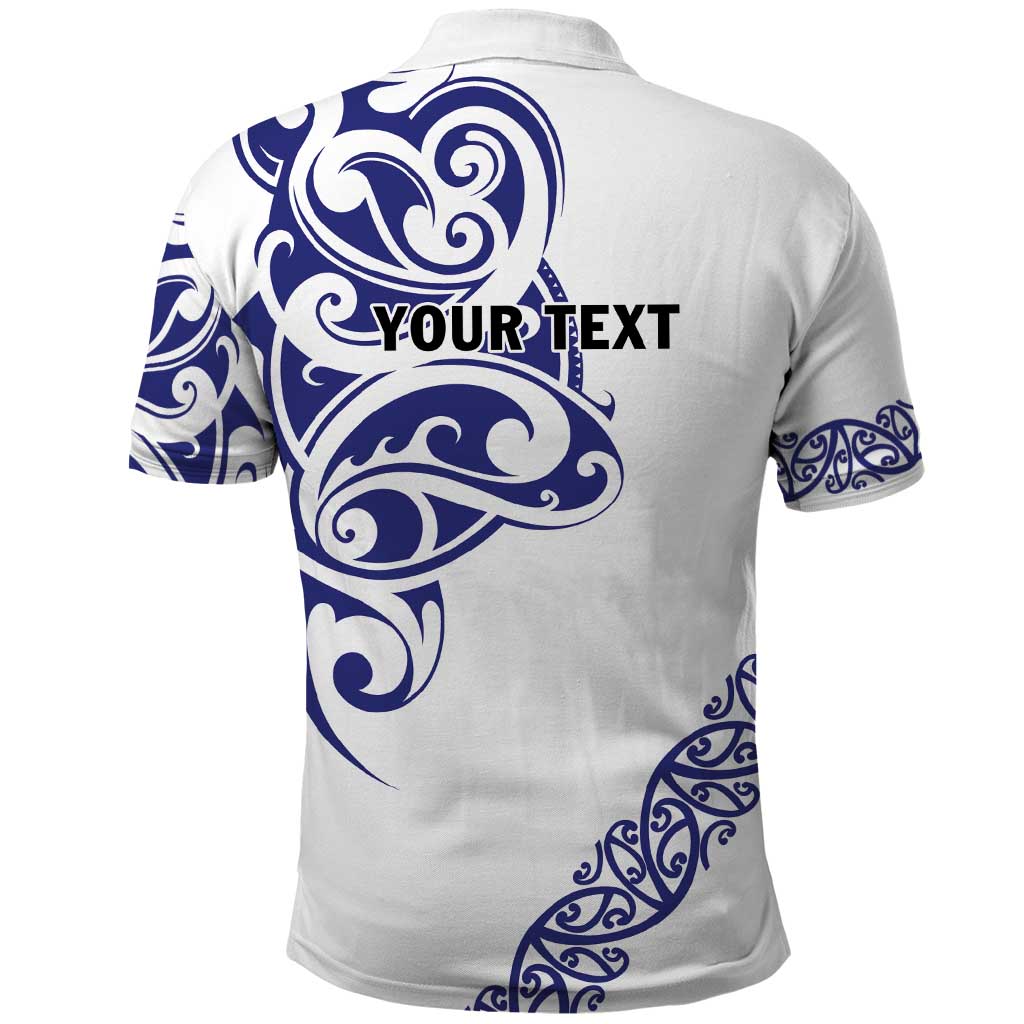 All White Maori Tribal Tattoo Personalised Polo Shirt Dark Blue Polynesian Style - Polynesian Pride