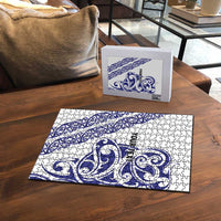 All White Maori Tribal Tattoo Personalised Puzzle Dark Blue Polynesian Style - Polynesian Pride