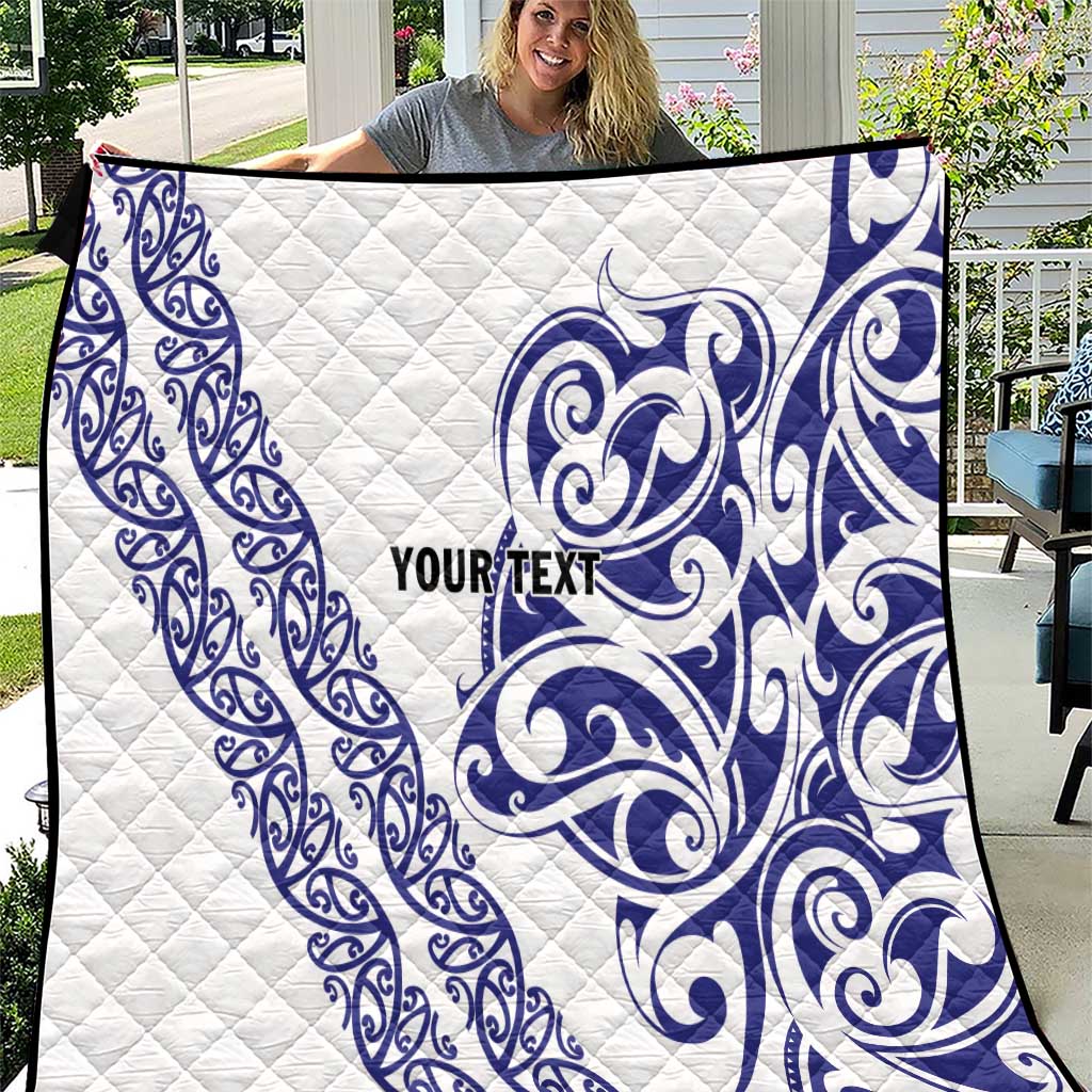 All White Maori Tribal Tattoo Personalised Quilt Dark Blue Polynesian Style - Polynesian Pride