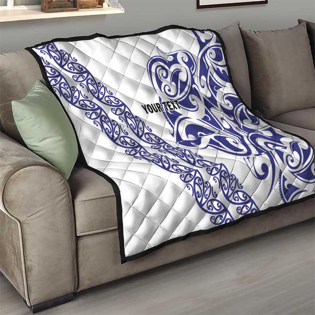 All White Maori Tribal Tattoo Personalised Quilt Dark Blue Polynesian Style - Polynesian Pride